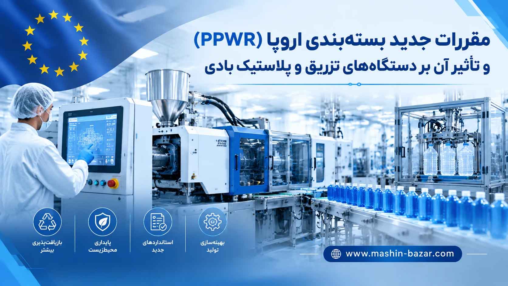 تصویر شاخص مقررات بسته‌بندی اروپا PPWR و تأثیر آن بر دستگاه‌های تزریق و پلاستیک بادی